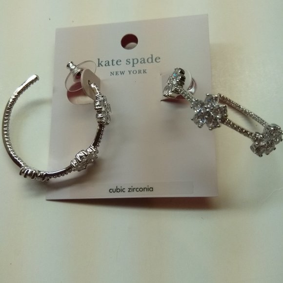 Kate Spade New Silver Flower Cubic Zirconia Hoop - Picture 1 of 3
